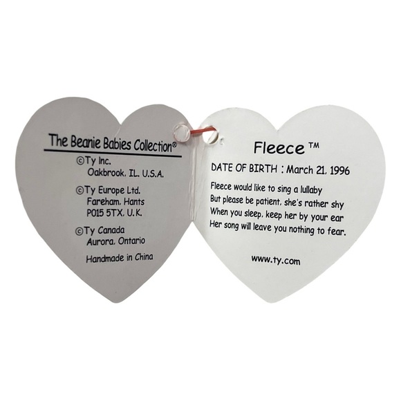 Ty Beanie Original Baby "Fleece" the White Lamb  RETIRED 3- 21- 1996 Pvc Pellets - Picture 5 of 7